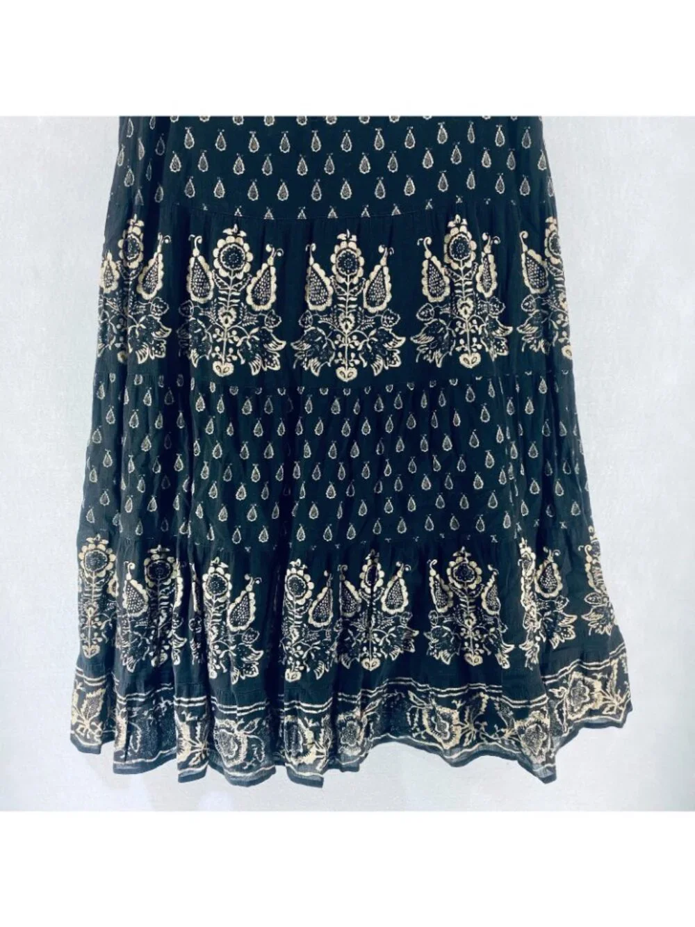 Lauren Ralph Lauren Maxi Skirt Womens S Black Tan Cotton Paisley Peasant Boho